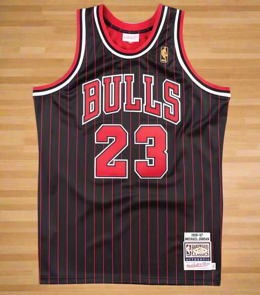 Chicago #23 Bulls (Black/Red Pin Stripe) M & N Hardwood Classics